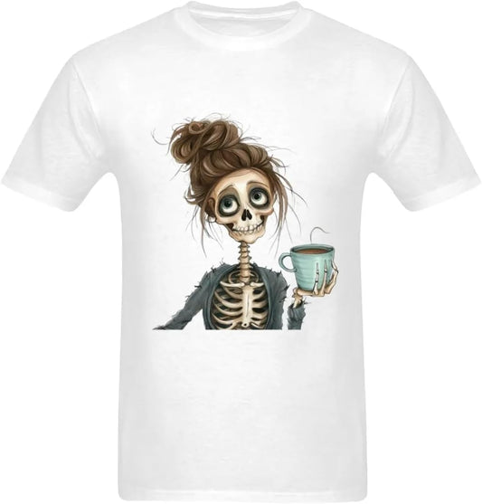 Unisex Women's Skull Print Crew Neck Short Sleeve T-Shirt, Summer